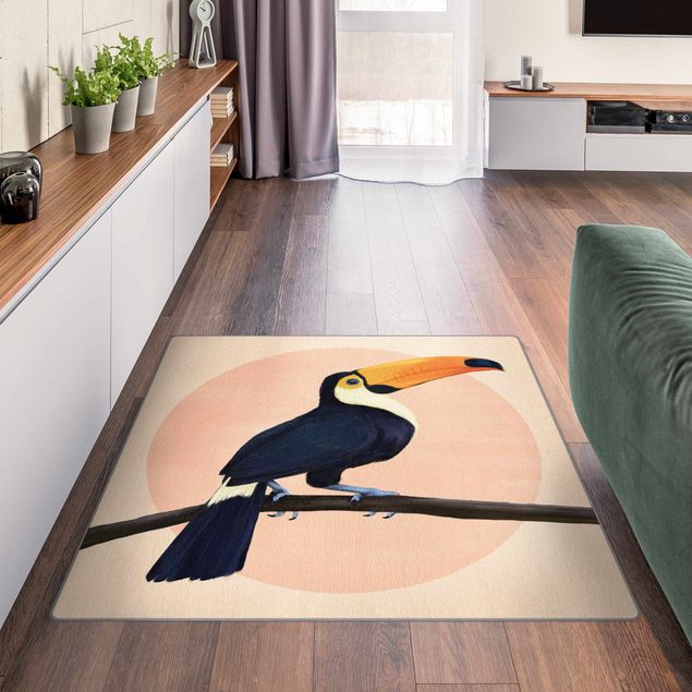 Moderner Teppich Illustration Vogel Tukan Malerei Pastell