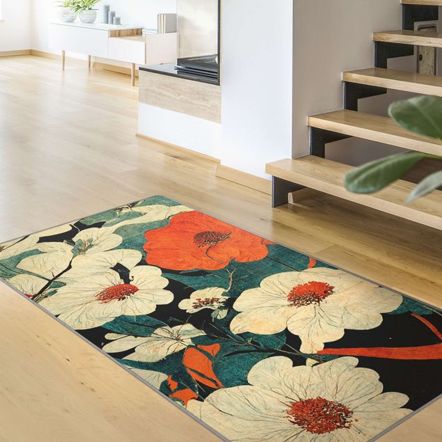 Moderner Teppich Japanische Trockenblumen
