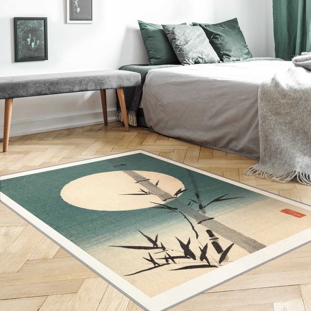 grosser Teppich Japanische Zeichnung Bambus und Mond