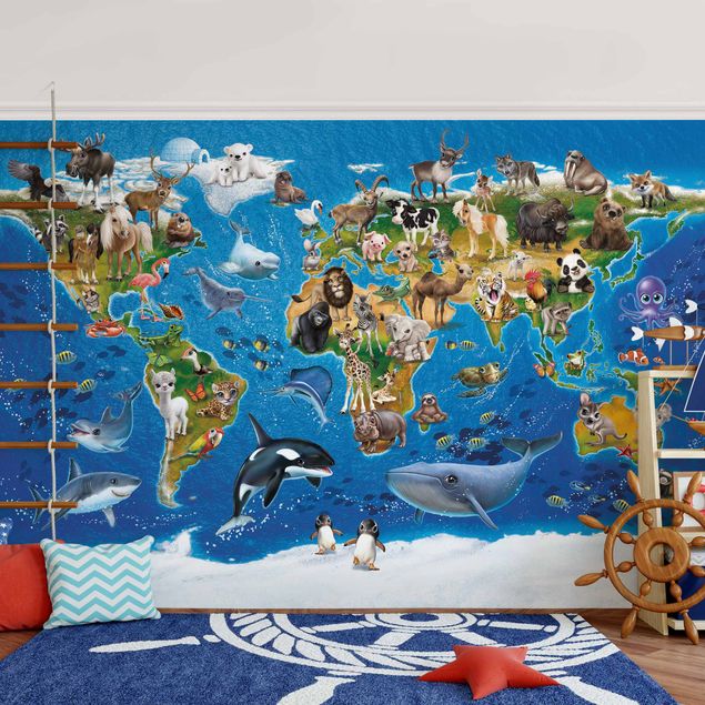Design Tapeten Weltkarte mit Tieren