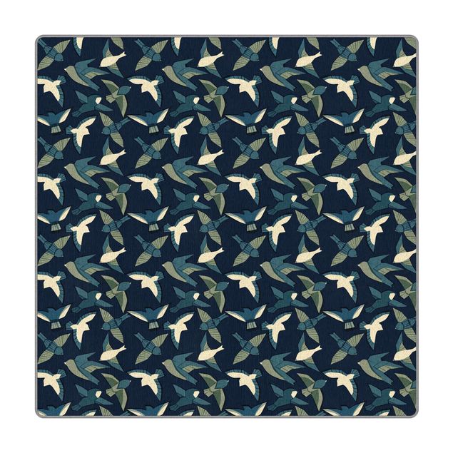 Teppich - Kleine Vögel in Blau