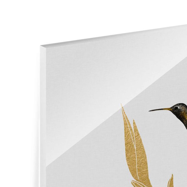 Glasbild - Kolibri und tropische goldene Blüte II - Quadrat