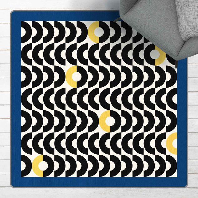 Teppich schwarz Komposition aus halben Kreisen mit Rahmen