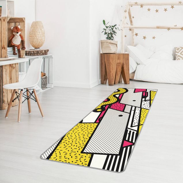 Moderner Teppich Komposition Neo Memphis Pink und Gelb