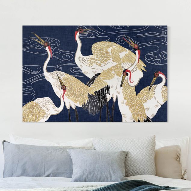Leinwandbilder Vögel Kraniche mit goldenen Federn II