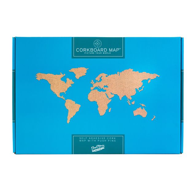 Weltkarte Kork Pinnwand mit 16 Landkarten-Pins 100 x 45 cm