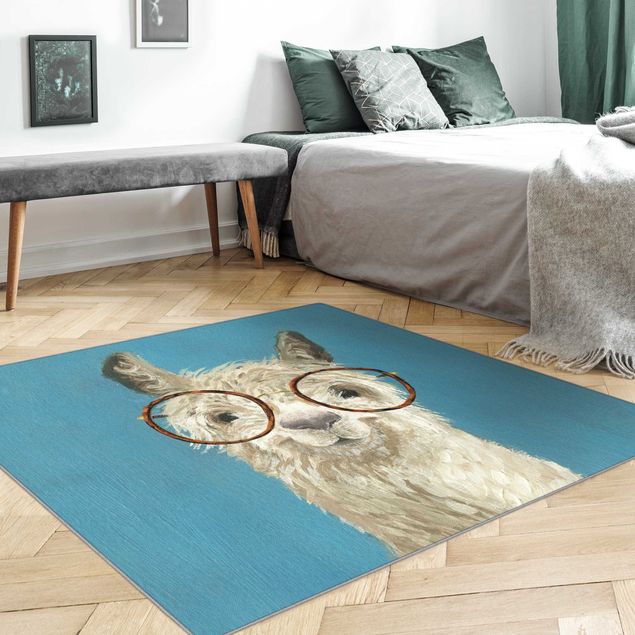 Teppich blau Lama mit Brille I