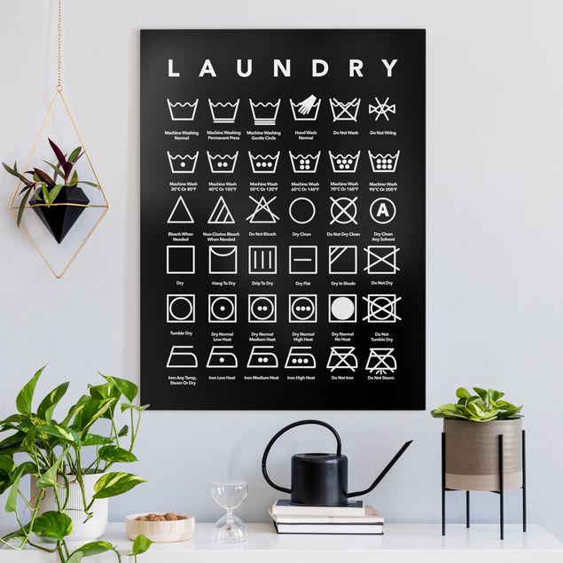Leinwand schwarz-weiß Laundry Symbole Schwarz-Weiß