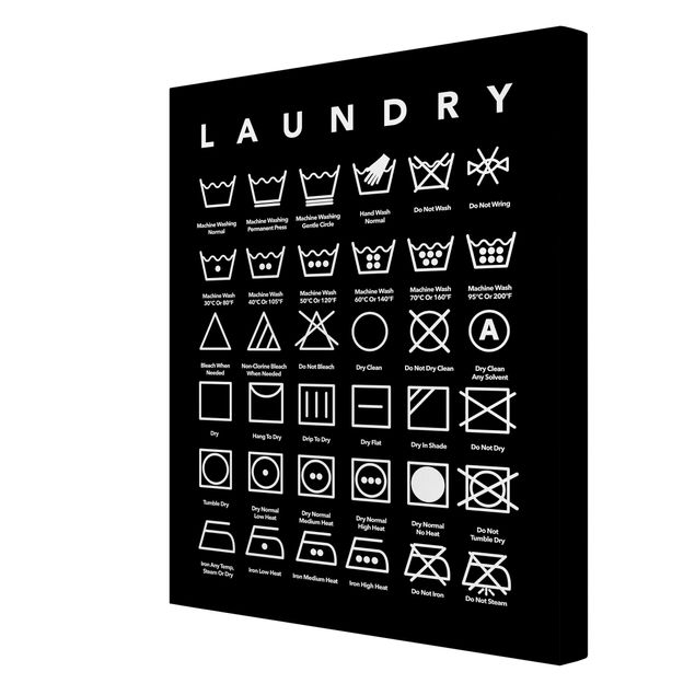 Leinwandbild - Laundry Symbole Schwarz-Weiß - Hochformat 3:4
