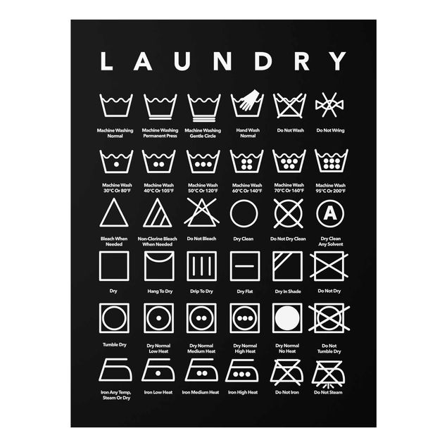 Glasbild - Laundry Symbole Schwarz-Weiß - Hochformat