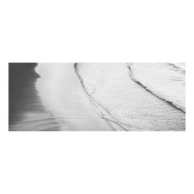 Glas Wandbilder Leichter Wellengang am Strand Schwarz Weiß