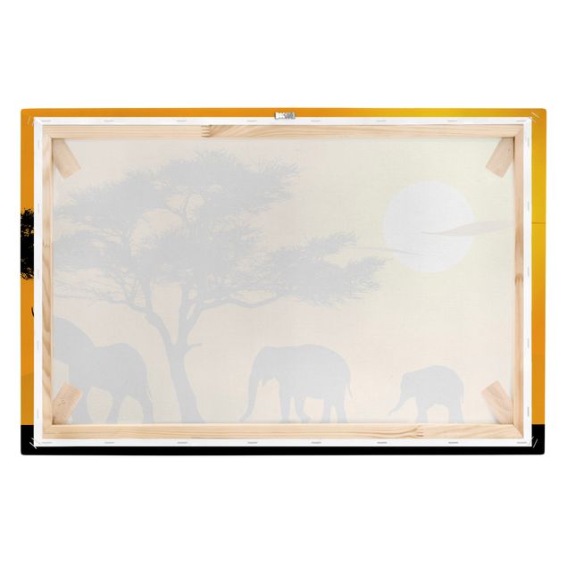 Afrika Leinwandbild African Elefant Walk - Gelb, Schwarz, Quer 3:2