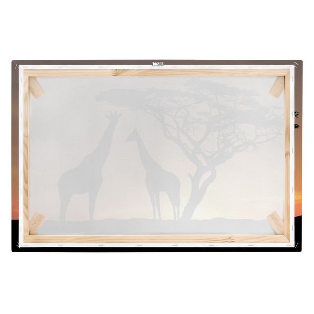 Afrika Leinwandbild African Sunset - Giraffen, Gelb, Schwarz, Quer 3:2