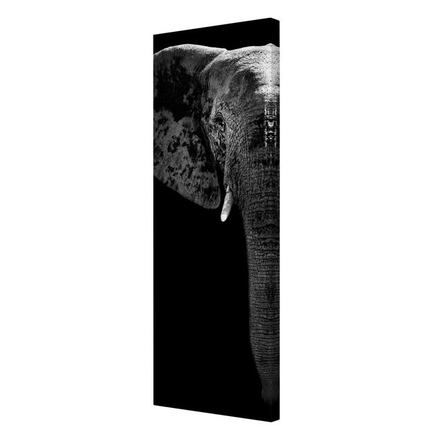 Leinwandbild Schwarz-Weiß - Afrikanischer Elefant schwarz-weiß - Panoramabild Hoch