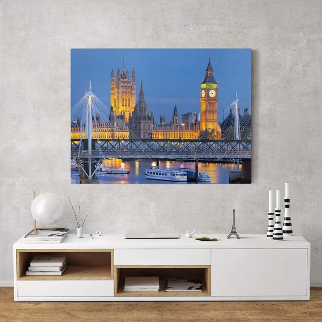 Skyline Leinwand Big Ben und Westminster Palace in London bei Nacht