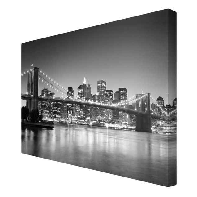 Leinwandbild Schwarz-Weiß - Brooklyn Brücke in New York II - Quer 3:2