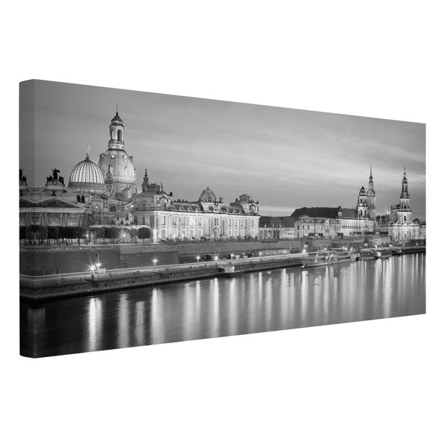 Leinwandbild Schwarz-Weiß - Canaletto-Blick bei Nacht II - Quer 2:1