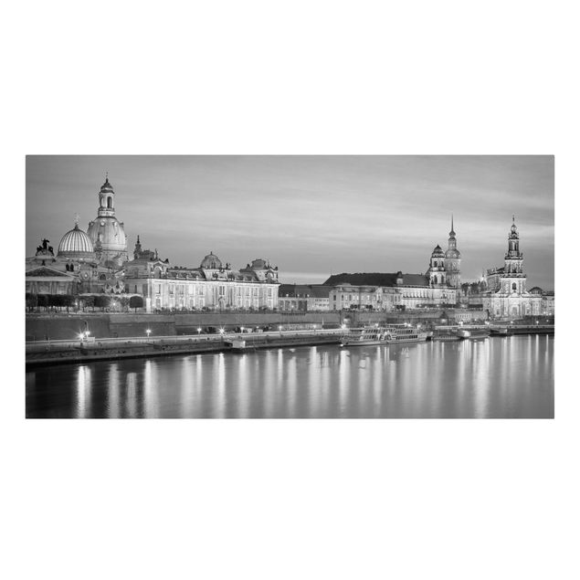 Leinwandbild Schwarz-Weiß - Canaletto-Blick bei Nacht II - Quer 2:1