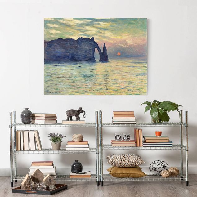 Leinwanddruck Claude Monet - Gemälde Felsen, Étretat, Sonnenuntergang - Kunstdruck Quer 4:3 - Impressionismus