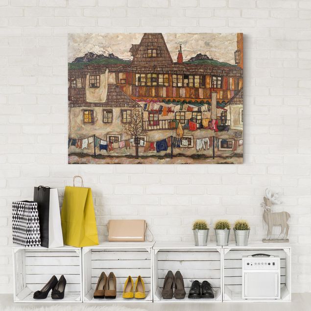 Leinwandbilder Egon Schiele - Häuser mit trocknender Wäsche