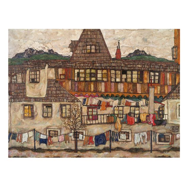 Leinwandbild - Egon Schiele - Häuser mit trocknender Wäsche - Quer 4:3