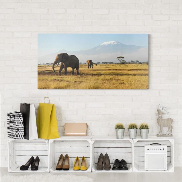 Afrika Leinwandbild Elefanten vor dem Kilimanjaro in Kenya - Quer 3:2