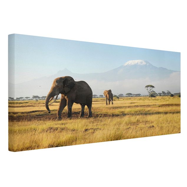 Leinwandbild - Elefanten vor dem Kilimanjaro in Kenya - Quer 2:1