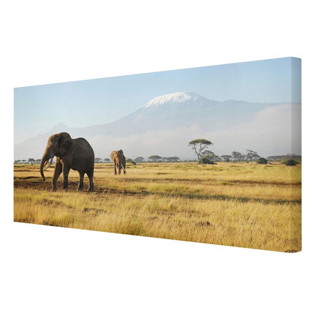 Leinwandbild - Elefanten vor dem Kilimanjaro in Kenya - Quer 2:1