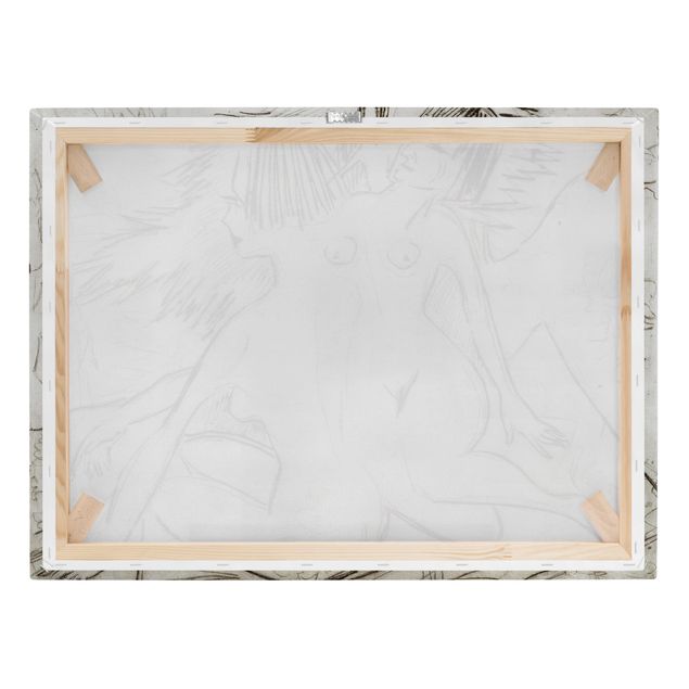 Leinwandbild Schwarz-Weiß - Ernst Ludwig Kirchner - Zwei Mädchenakte unter Tannen - Quer 4:3