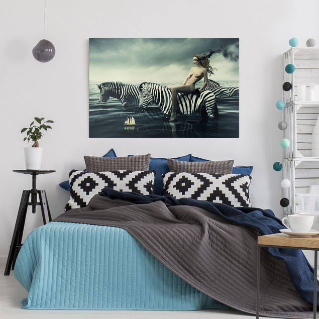 Leinwandbilder Frauenakt mit Zebras