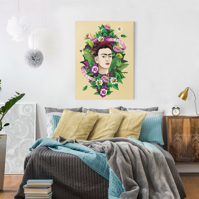 schöne Bilder Frida Kahlo - Frida, Äffchen und Papagei