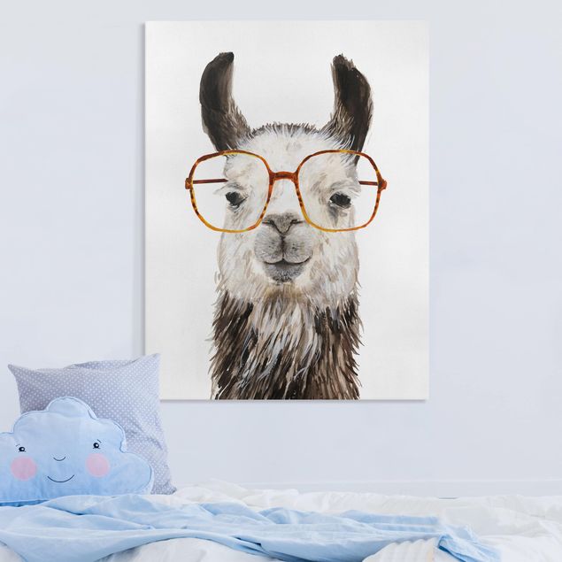 moderne Bilder auf Leinwand Hippes Lama mit Brille IV