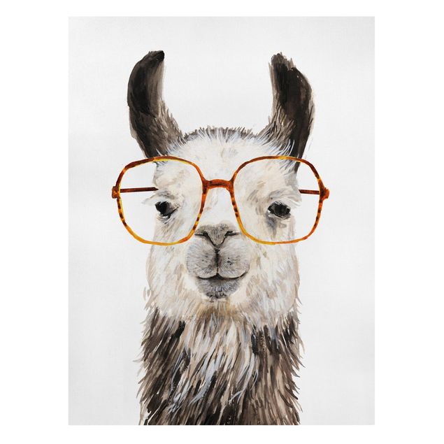 Leinwandbild - Hippes Lama mit Brille IV - Hochformat 4:3