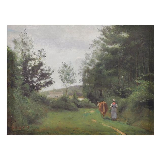 Leinwandbild - Jean-Baptiste Camille Corot - Ville d'Avray, Bäuerin mit einer Kuh - Quer 4:3