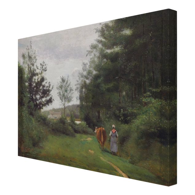 Leinwandbild - Jean-Baptiste Camille Corot - Ville d'Avray, Bäuerin mit einer Kuh - Quer 4:3