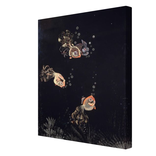 Leinwandbild - Jean Dunand - Unterwasser-Szene mit rotem und goldenem Fisch, Luftblasen ausstoßend - Hoch 3:4