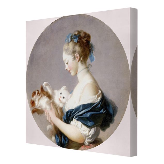 Leinwandbild - Jean Honoré Fragonard - Mädchen mit einem Hund und einer Katze spielend - Quadrat 1:1