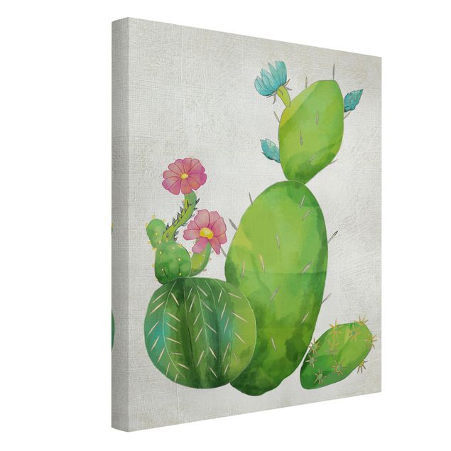 schöne Leinwandbilder Kaktusfamilie rosa türkis