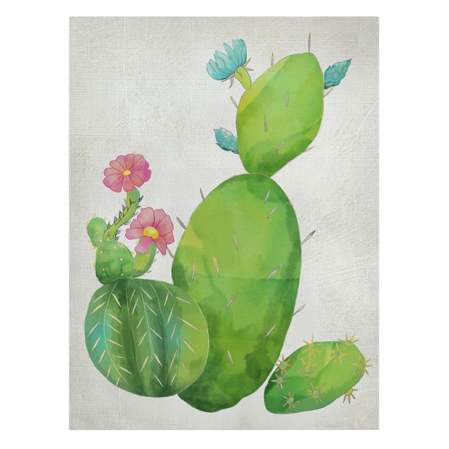 Leinwandbild - Kaktusfamilie rosa türkis - Hochformat 4:3