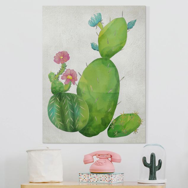 moderne Bilder auf Leinwand Kaktusfamilie rosa türkis