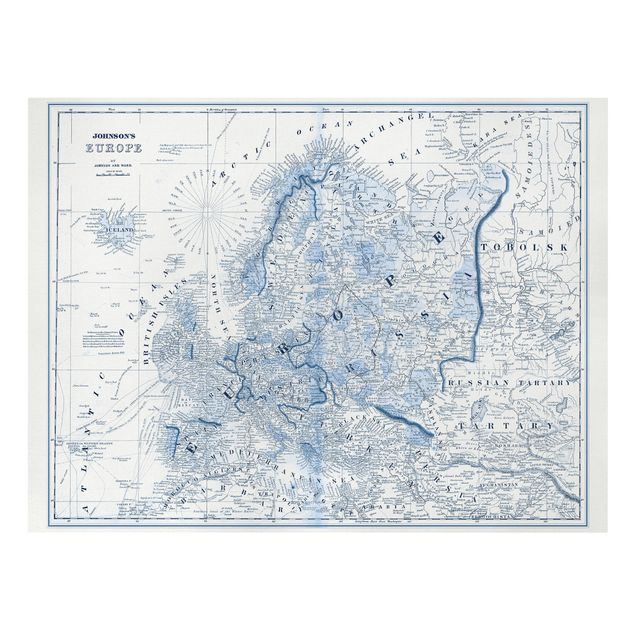 Leinwandbilder kaufen Karte in Blautönen - Europa