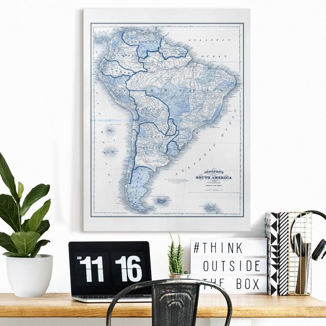 Leinwandbild Weltkarte Karte in Blautönen - Südamerika