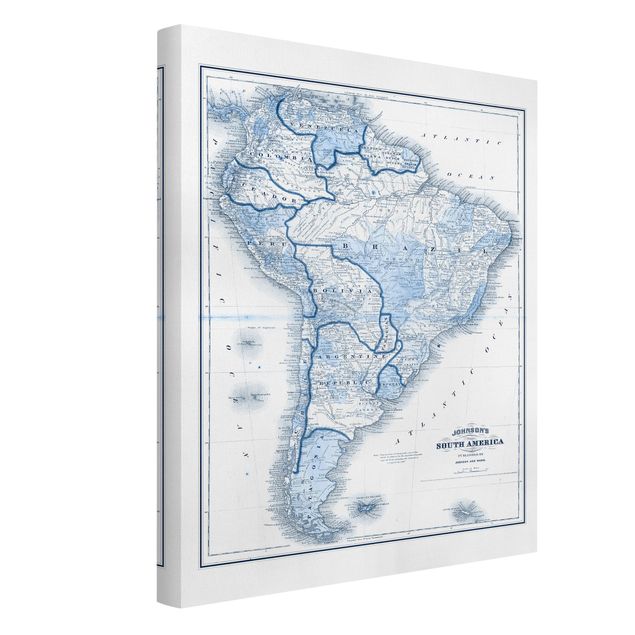 Leinwandbilder Karte in Blautönen - Südamerika