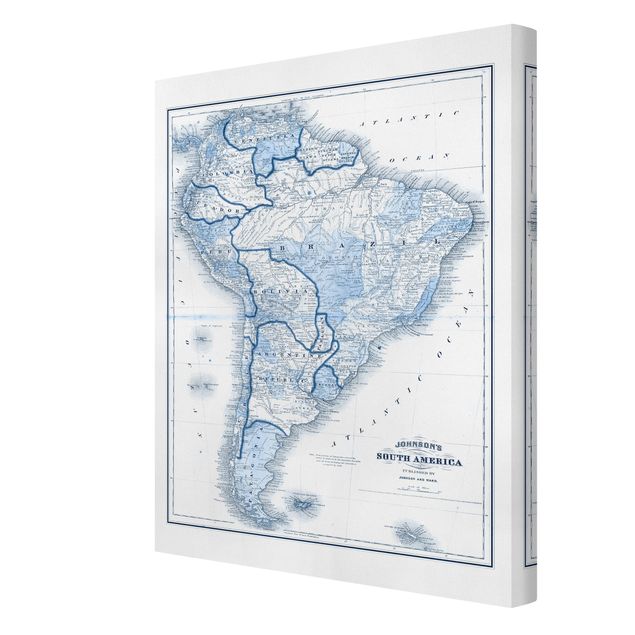 Leinwandbild - Karte in Blautönen - Südamerika - Hochformat 4:3