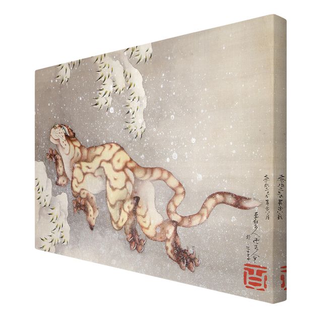 Leinwandbild - Katsushika Hokusai - Tiger in einem Schneesturm - Quer 3:2-60x40