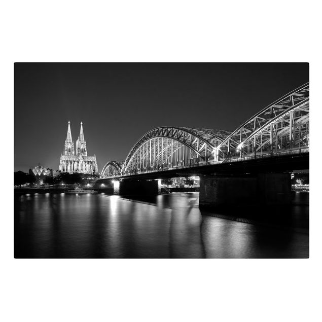 Leinwandbild Schwarz-Weiß - Köln bei Nacht II - Quer 3:2