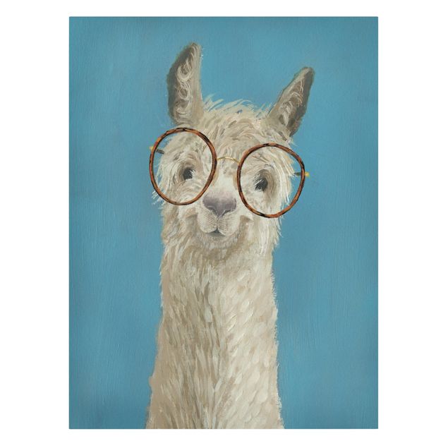 Leinwandbild - Lama mit Brille I - Hochformat 4:3