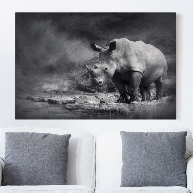 Leinwand schwarz-weiß Lonesome Rhinoceros