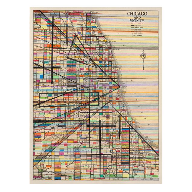 Leinwandbild - Moderne Karte von Chicago - Hochformat 4:3