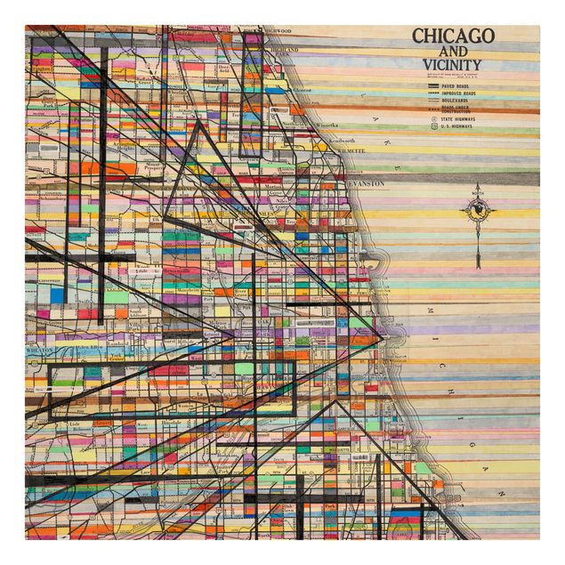 Leinwandbild - Moderne Karte von Chicago - Quadrat 1:1